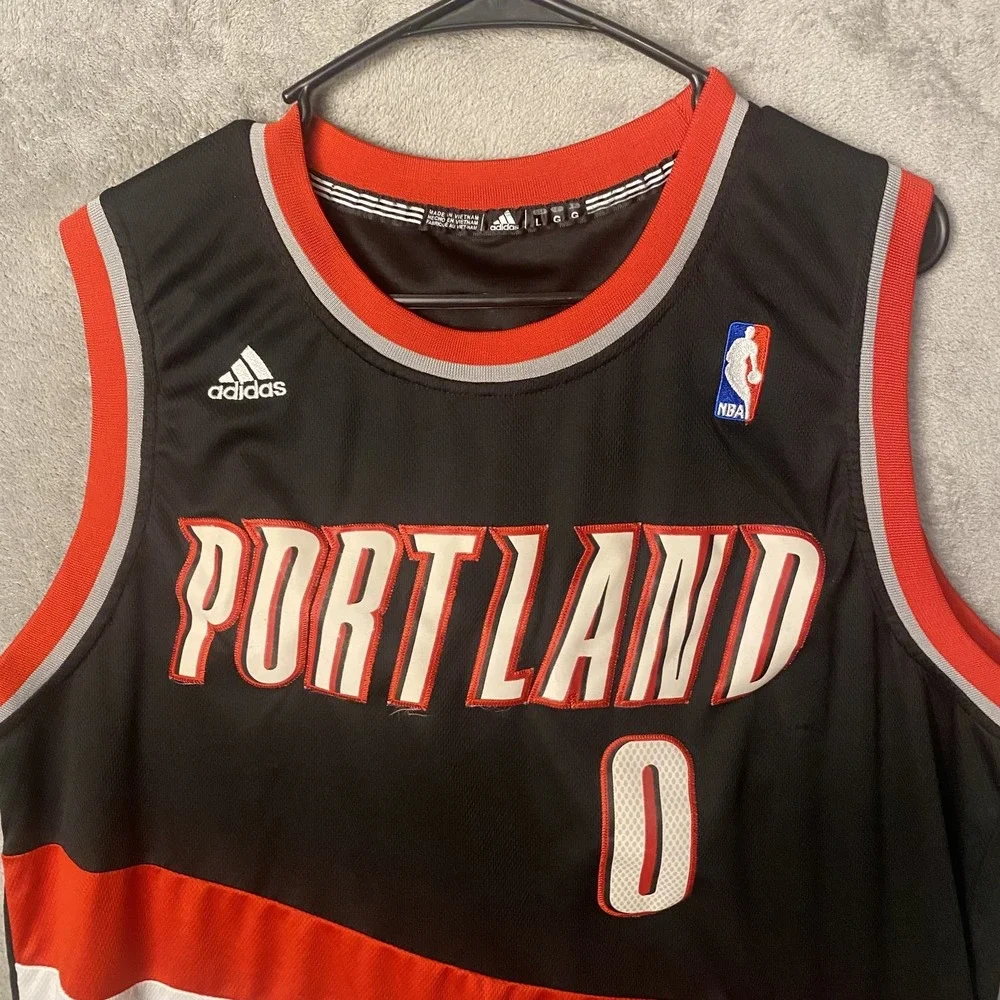 Adidas Men's Large Lillard Portland Jersey Black Red NBA